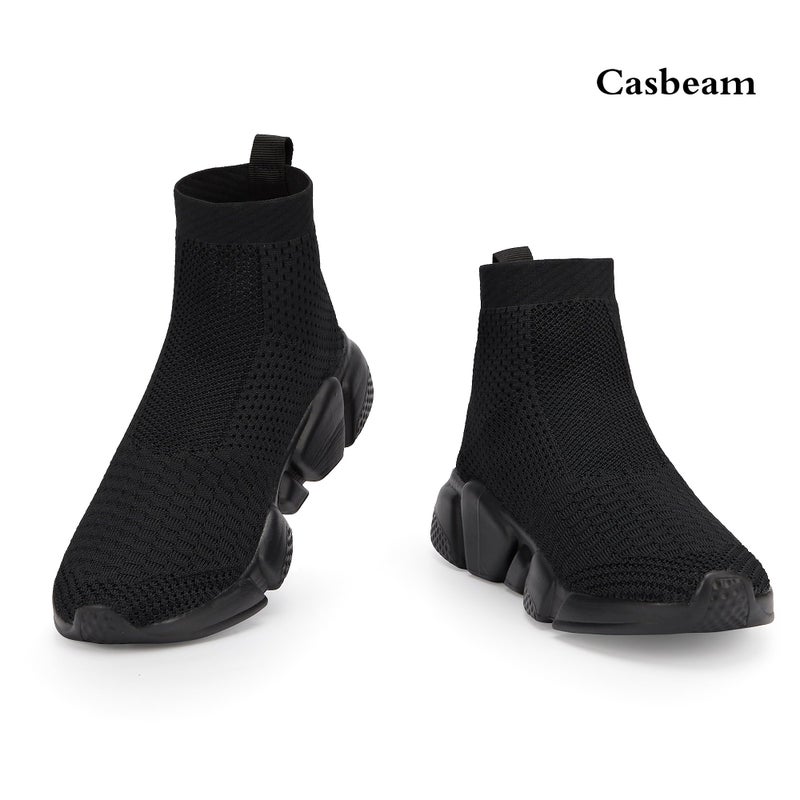 Casbeam Women's Running Knit Comfortable Lightweight Breathable Casual Sports Shoes Fashion Sneakers Slip-On Walking Shoes All Black Size 9.5 - Image 2
